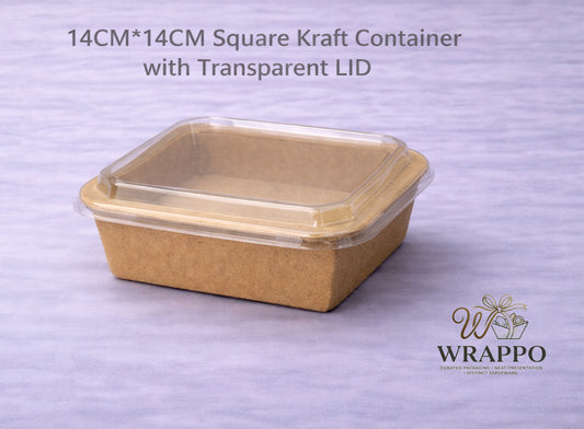 14 CM * 14 CM Square Kraft Container With Transparent LID