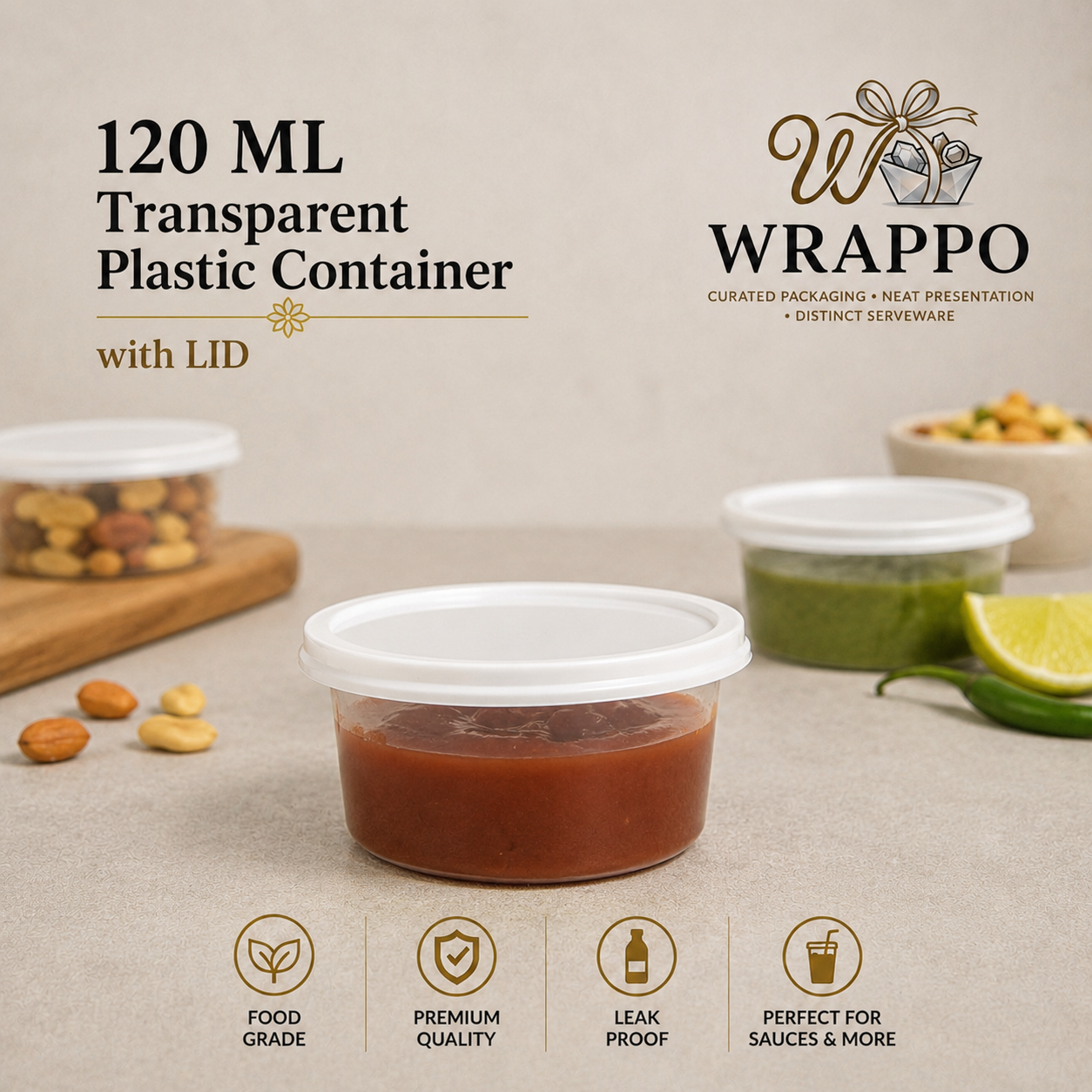 120 ML Transparent Plastic Container With White Lid