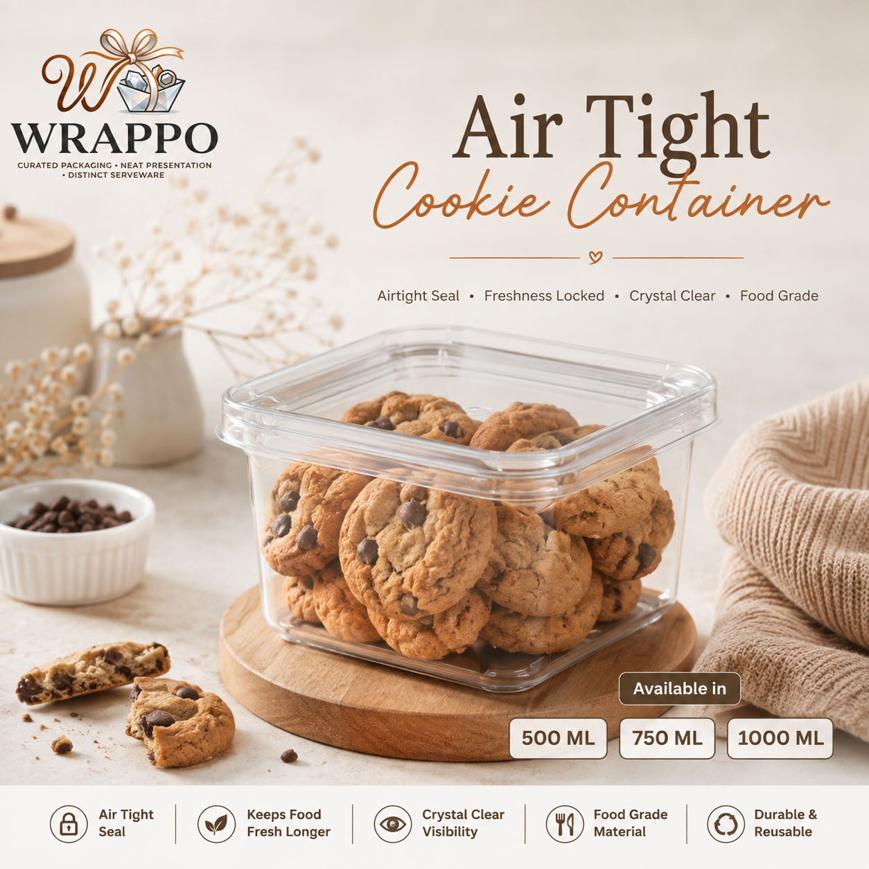 500 ML Air Tight Cookie Container