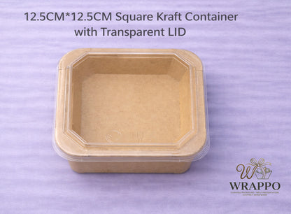 12.5 CM* 12.5 CM Square Kraft Container With Transparent LID