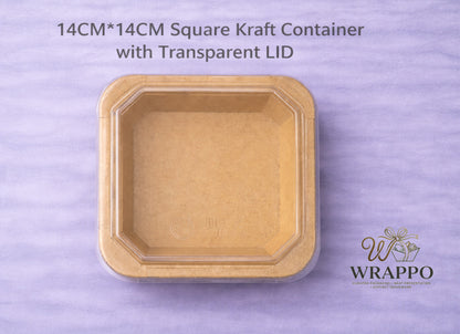 14 CM * 14 CM Square Kraft Container With Transparent LID