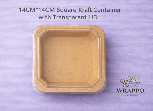14 CM * 14 CM Square Kraft Container With Transparent LID