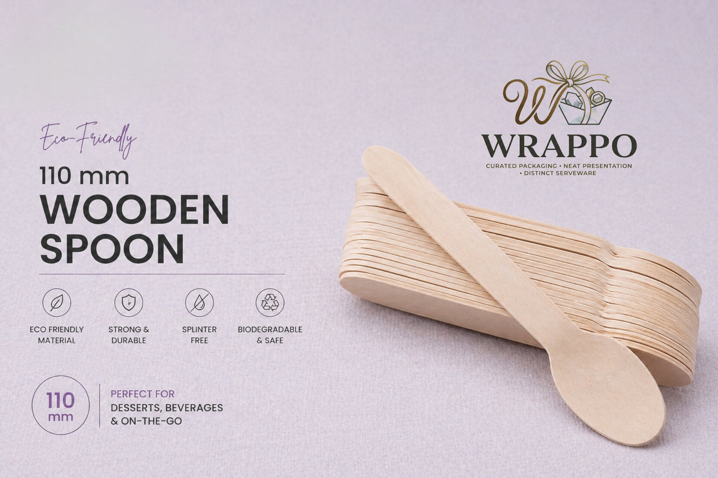 110 MM Round Wooden Ice cream Spoon