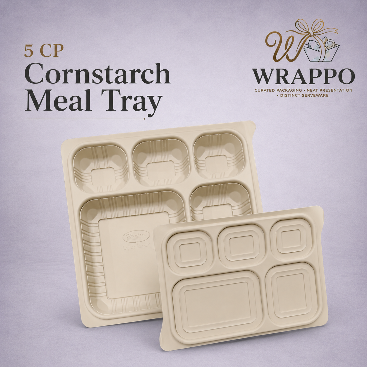 Corn Starch Meal Tray 5 Compartment With LID