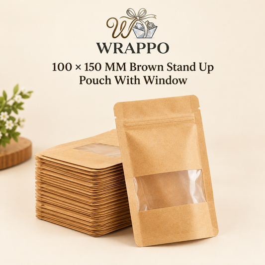 100*150 MM Brown Stand Up Pouch With Window