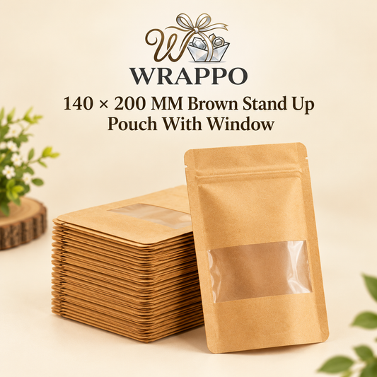 140*200 MM Brown Stand Up Pouch With Window
