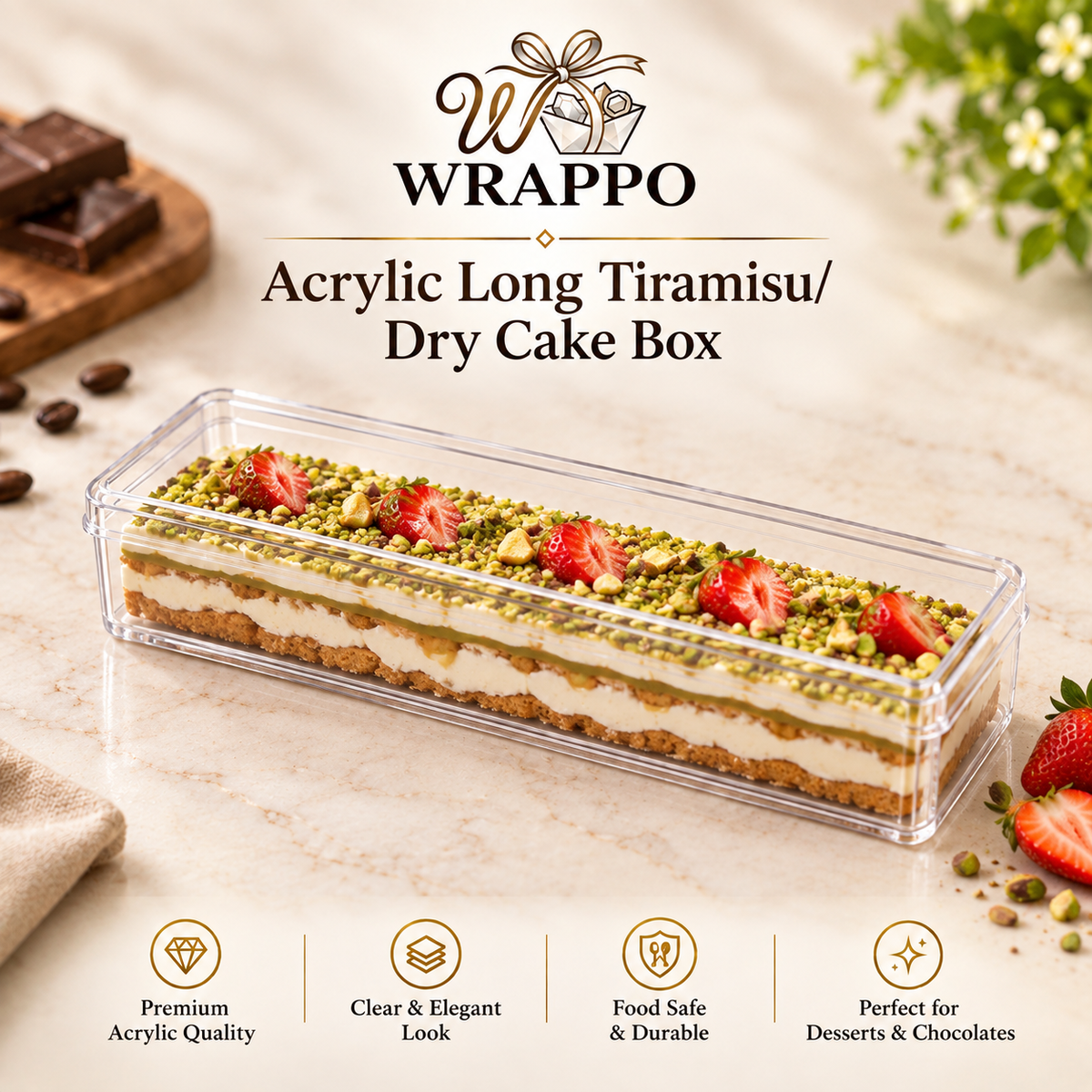 Acrylic Long Tiramisu/ Dry Cake Box