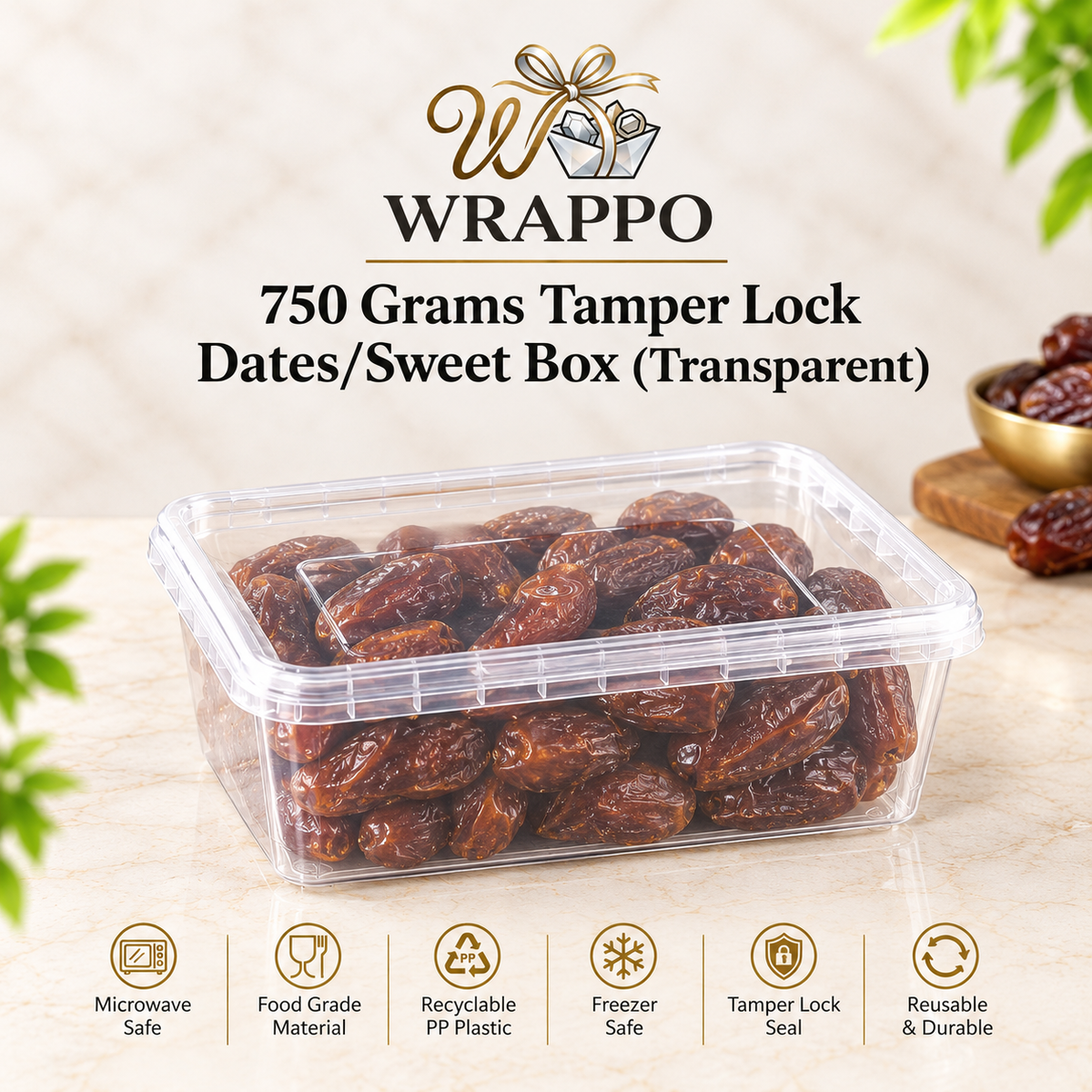750 Grams Tamper Lock Dates/Sweet Box