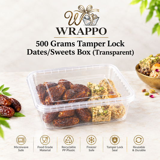 500 Grams Tamper Lock Dates/Sweets Box (Transparent)