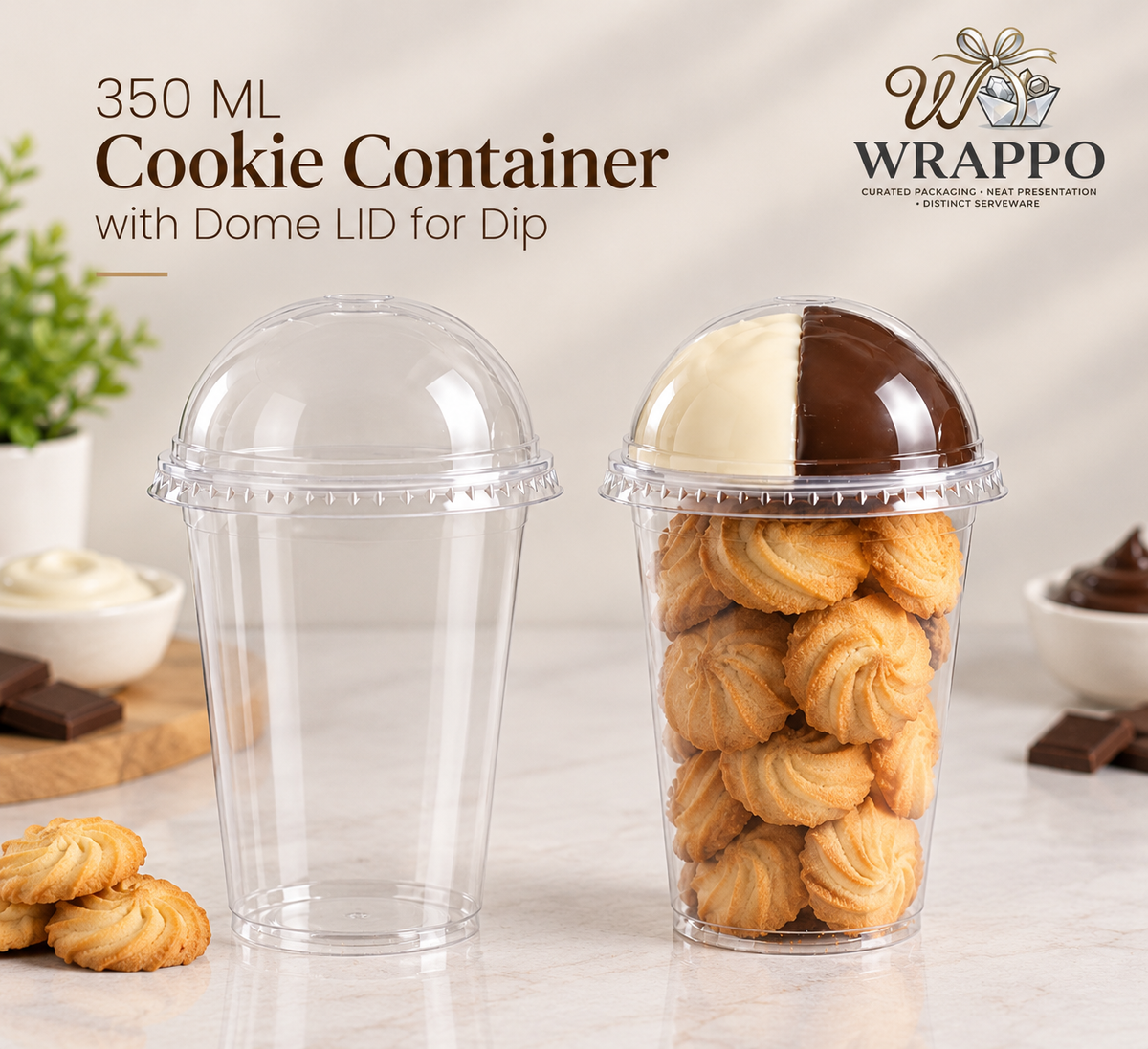 350 ML Cookie Container With Dome Lid For Dip