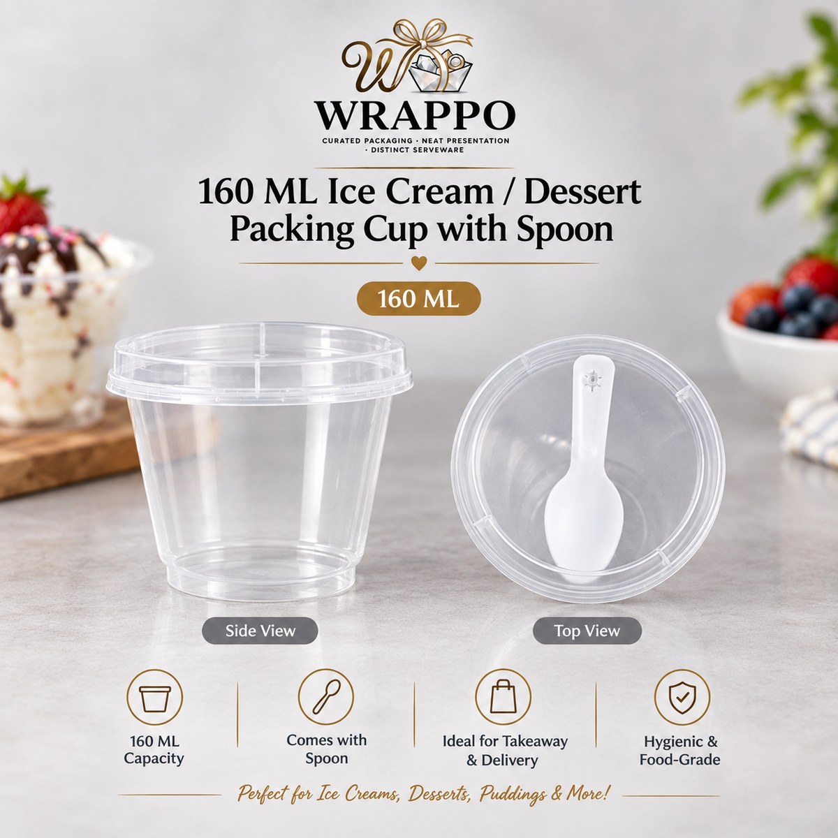 160 ML Ice-Cream/Dessert Packing Cup With Spoon