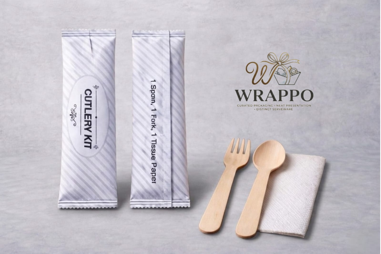 Wrappo Riceland Wooden Cutlery Pouch – Eco-Friendly Disposable Utensil Holder – Wrappo