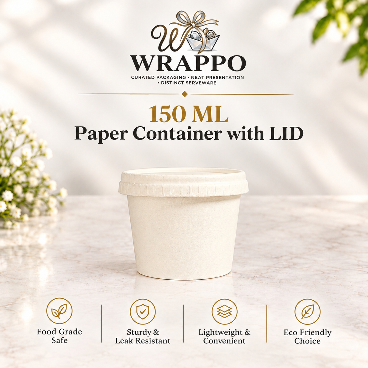 150 ML Paper Container With Lid