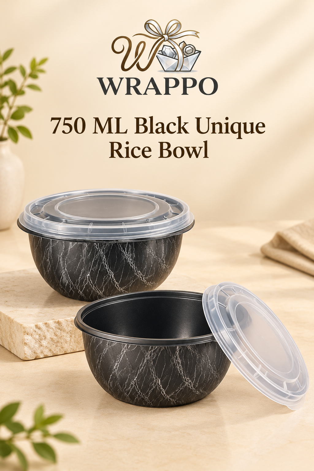 750 ML Black Unique Rice Bowl